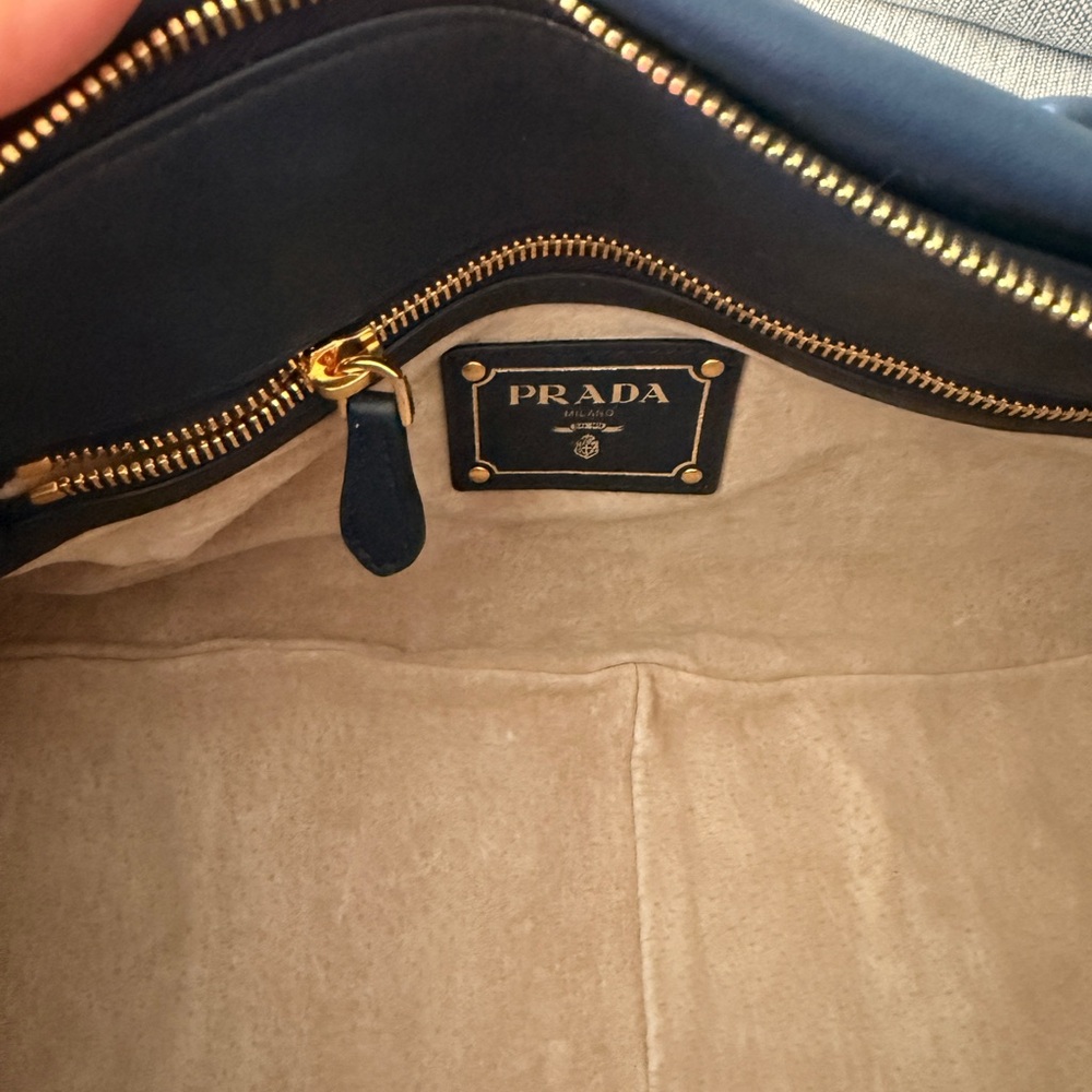 Prada Bauletto Tote Bag Soft Calfskin Lether in Navy - Picture 7 of 9